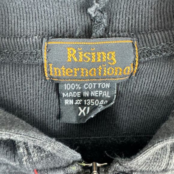 Rising International Cotton Black Floral Patchwork Hooded Zip Up Sweatshirt XL - Picture 6 of 7